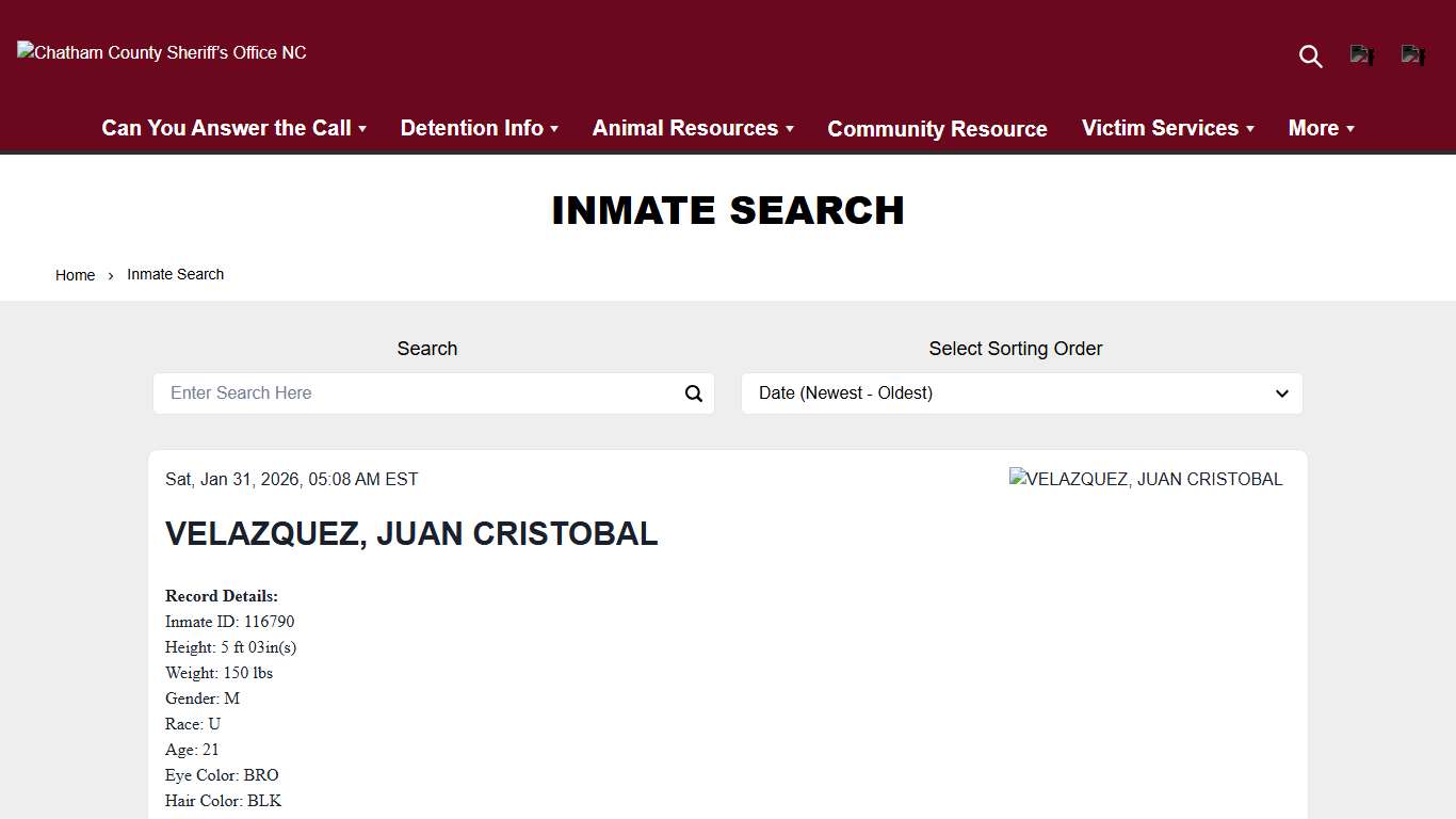 Inmate Search Chatham County Sheriff’s Office NC
