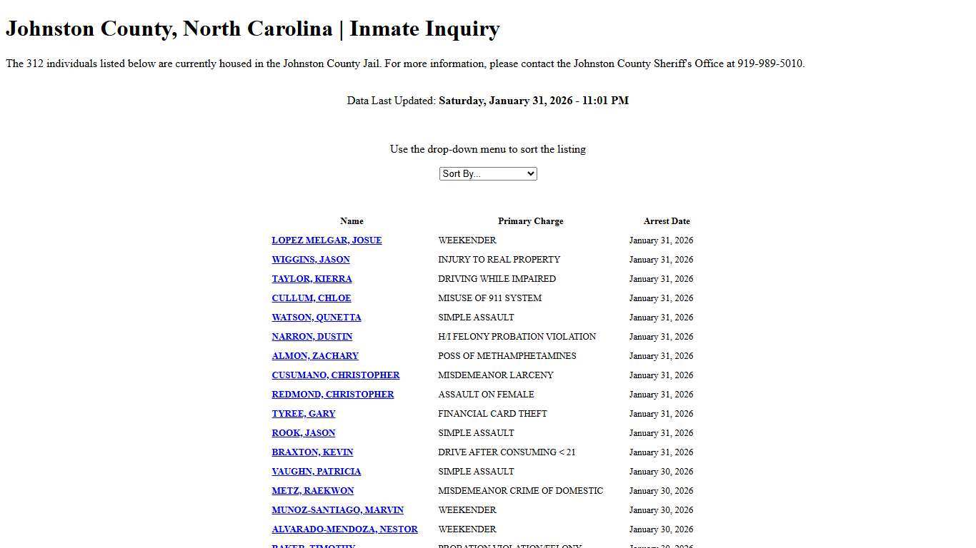 Johnston County, North Carolina Inmate Inquiry